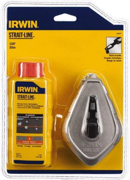 Irwin - 100' Long Reel & Chalk Set - Orange, Includes (1) 4 oz High Visibility Orange Chalk (1:1) & (1) Aluminum Reel - Industrial Tool & Supply