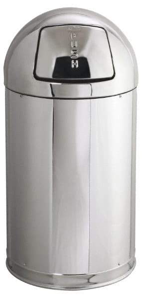 Rubbermaid - 12 Gal Round Trash Can - 30 Inch High, 15 Inch Diameter, Chrome, Steel, Dome Top Style, Includes Lid - Industrial Tool & Supply