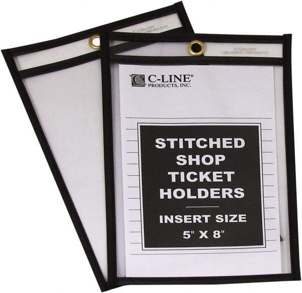 C-LINE - 25 Piece Clear Stitched Shop Ticket Holder - 8" High x 5" Wide - Industrial Tool & Supply