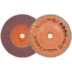 WALTER Surface Technologies - 40 Grit, 5" Disc Diam, 5/8-11 Center Hole, Zirconia Alumina Flap Disc - 13,300 Max RPM, Plastic Backing, Arbor Attaching System, Coated - Industrial Tool & Supply