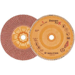 WALTER Surface Technologies - 60 Grit, 5" Disc Diam, 5/8-11 Center Hole, Zirconia Alumina Flap Disc - 13,300 Max RPM, Plastic Backing, Arbor Attaching System, Coated - Industrial Tool & Supply