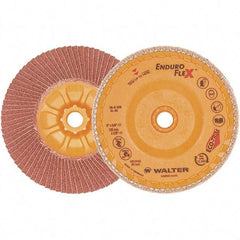WALTER Surface Technologies - 80 Grit, 5" Disc Diam, 5/8-11 Center Hole, Zirconia Alumina Flap Disc - 13,300 Max RPM, Plastic Backing, Arbor Attaching System, Coated - Industrial Tool & Supply
