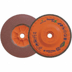 WALTER Surface Technologies - 120 Grit, 5" Disc Diam, 5/8-11 Center Hole, Zirconia Alumina Flap Disc - 8,600 Max RPM, Plastic Backing, Arbor Attaching System, Coated - Industrial Tool & Supply
