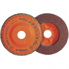 WALTER Surface Technologies - 60 Grit, 4-1/2" Disc Diam, 7/8" Center Hole, Zirconia Alumina Flap Disc - 13,300 Max RPM, Plastic Backing, Arbor Attaching System, Coated - Industrial Tool & Supply