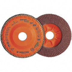WALTER Surface Technologies - 120 Grit, 4-1/2" Disc Diam, 7/8" Center Hole, Zirconia Alumina Flap Disc - 13,300 Max RPM, Plastic Backing, Arbor Attaching System, Coated - Industrial Tool & Supply