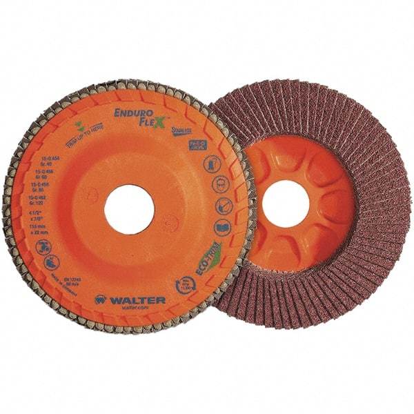 WALTER Surface Technologies - 120 Grit, 7" Disc Diam, 7/8" Center Hole, Zirconia Alumina Flap Disc - 8,600 Max RPM, Plastic Backing, Arbor Attaching System, Coated - Industrial Tool & Supply