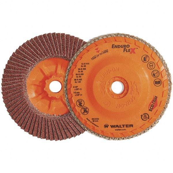 WALTER Surface Technologies - 80 Grit, 7" Disc Diam, 7/8" Center Hole, Zirconia Alumina Flap Disc - 8,600 Max RPM, Plastic Backing, Arbor Attaching System, Coated - Industrial Tool & Supply