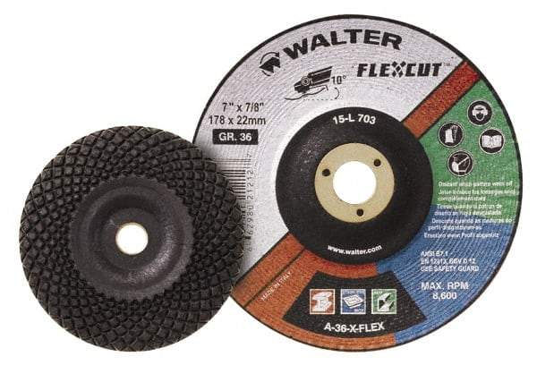 WALTER Surface Technologies - 7" Diam x 7/8" Hole, 24 Grit Surface Grinding Wheel - Aluminum Oxide, Very Coarse Grade, 8,600 Max RPM - Industrial Tool & Supply