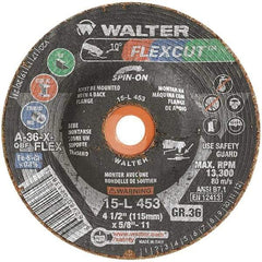 WALTER Surface Technologies - 4-1/2" Diam x 5/8" Hole, 36 Grit Surface Grinding Wheel - Aluminum Oxide, Very Coarse Grade, 13,300 Max RPM - Industrial Tool & Supply