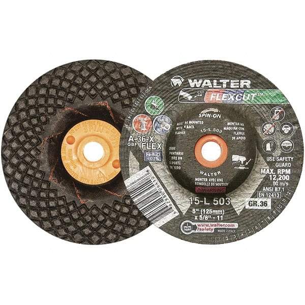 WALTER Surface Technologies - 5" Diam x 5/8" Hole, 36 Grit Surface Grinding Wheel - Aluminum Oxide, Very Coarse Grade, 12,200 Max RPM - Industrial Tool & Supply