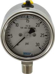 Wika - 2-1/2" Dial, 1/4 Thread, 30 Scale Range, Pressure Gauge - Lower Connection Mount, Accurate to 2-1-2% of Scale - Industrial Tool & Supply