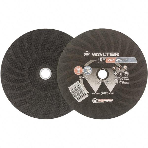 WALTER Surface Technologies - 9" 30 Grit Aluminum Oxide Cutoff Wheel - 5/64" Thick, 7/8" Arbor, 6,800 Max RPM, Use with Angle Grinders - Industrial Tool & Supply