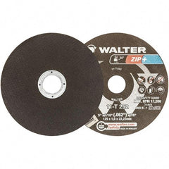 WALTER Surface Technologies - 5" 46 Grit Aluminum Oxide Cutoff Wheel - 1/16" Thick, 7/8" Arbor, 12,200 Max RPM, Use with Angle Grinders - Industrial Tool & Supply