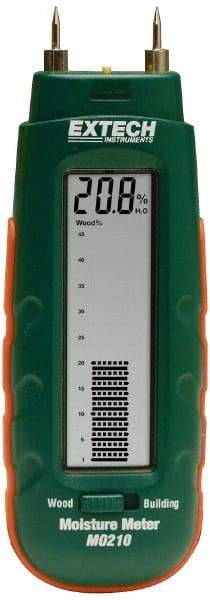 Extech - 32 to 104°F Operating Temp, Pocket Size Moisture Meter - LCD Display, Accurate to Wood 1%, Other Building Materials 0.1% - Industrial Tool & Supply