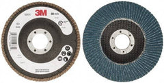 3M - 60 Grit, 4-1/2" Disc Diam, 7/8" Center Hole, Type 27 Zirconia Alumina Flap Disc - 13,300 Max RPM, Cloth Backing, Arbor Attaching System, Coated - Industrial Tool & Supply