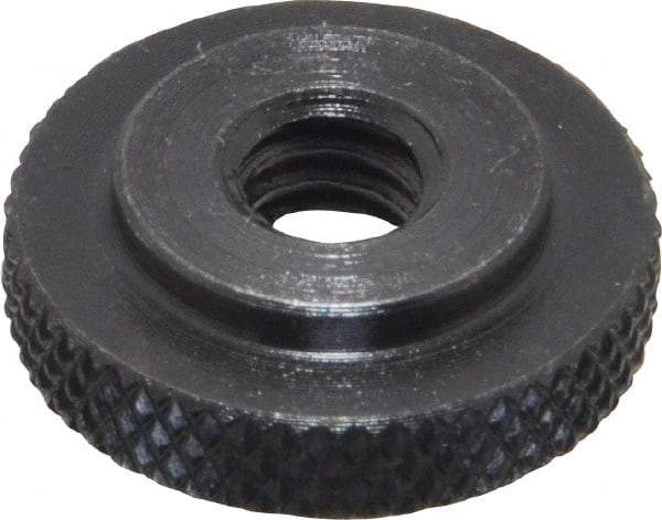 Gibraltar - 1/4-20" UNC Thread, Black Oxide Finish, Steel Round Knurled Check Nut - 7/32" Overall Height, 3/4" Head Diam, 1/2" Base Diam - Industrial Tool & Supply