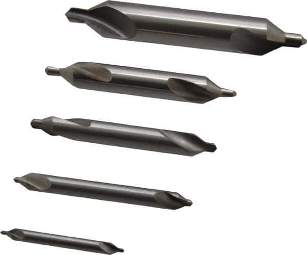 Hertel - 5 Piece, #1 to 5, Plain Edge, High Speed Steel Combo Drill & Countersink Set - 60° Incl Angle - Industrial Tool & Supply