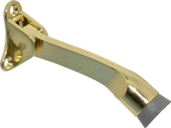 National Mfg. - 4" Projection Kickdown Door Stop - Door Mount, Brass Finish - Industrial Tool & Supply