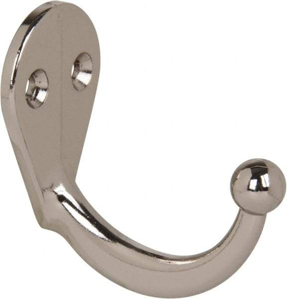 National Mfg. - 1" Wide x 1-3/4" High x 0.13" Thick, Single Prong Robe Hook - 1-3/4" Projection, Nickel Plated - Industrial Tool & Supply