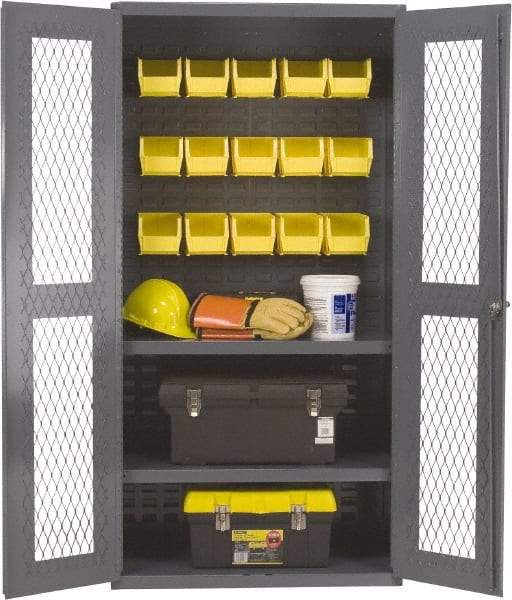 Durham - 2 Shelf 15 Bin Visible Storage Cabinet - Steel, 36" Wide x 18" Deep x 72" High, Gray - Industrial Tool & Supply