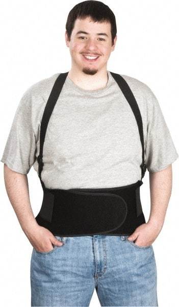 PRO-SAFE - Size M, Hook & Loop, Elastic Nylon Belt with Shoulder Straps - 32 to 38" Waist, 8" Wide, Detachable Strap, Black - Industrial Tool & Supply