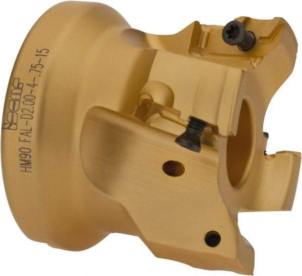 Iscar - 4 Inserts, 2" Cut Diam, 3/4" Arbor Diam, 17/32" Max Depth of Cut, Indexable Square-Shoulder Face Mill - 0/90° Lead Angle, 1-3/4" High, HM90 AXCR 1505 Insert Compatibility, Through Coolant, Series Helialu - Industrial Tool & Supply