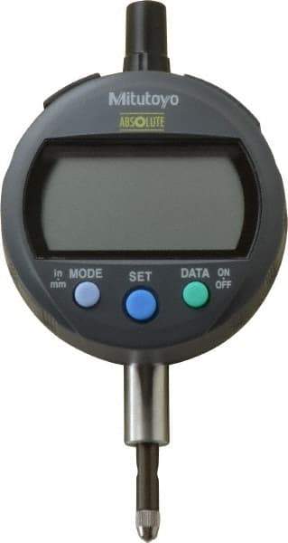Mitutoyo - 0 to 12.7mm Range, 0.00005" Graduation, Electronic Drop Indicator - Flat Back, Accurate to 0.0001", English & Metric System, LCD Display - Industrial Tool & Supply