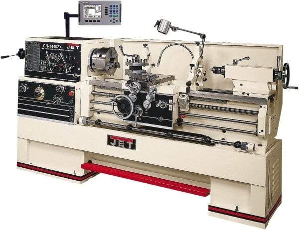 Jet - 14" Swing, 40" Between Centers, 230 Volt, Triple Phase Engine Lathe - 7MT Taper, 7-1/2 hp, 25 to 1,800 RPM, 3-1/8" Bore Diam, 40" Deep x 47" High x 97-1/2" Long - Industrial Tool & Supply