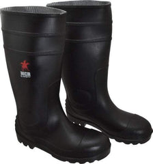 MCR Safety - Men's Size 9 Medium Width Steel Knee Boot - Black, PVC Upper, 16" High, Non-Slip, Waterproof - Industrial Tool & Supply