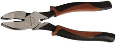Paramount - 9" OAL, 1-9/16" Jaw Length x 1-1/4" Jaw Width, Side Cutting Linesman's Pliers - Serrated Jaw, New England Style Head, Double Injection Molded Handles - Industrial Tool & Supply