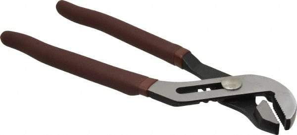 Paramount - 10" OAL, 2" Max Capacity, 2" Jaw Length, 7 Position Gooseneck Tongue & Groove Pliers - Serrated Straight Jaws, Standard Head, Plastic Dipped Handles - Industrial Tool & Supply