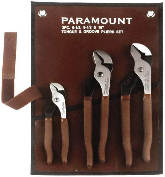 Paramount - 3 Piece Tongue & Groove Plier Set - Comes in Canvas Roll - Industrial Tool & Supply