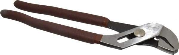 Paramount - 9-1/2" OAL, 1-1/2" Max Capacity, 1-1/2" Jaw Length, 5 Position Gooseneck Tongue & Groove Pliers - Serrated Angled Jaws, Standard Head, Plastic Dipped Handles - Industrial Tool & Supply