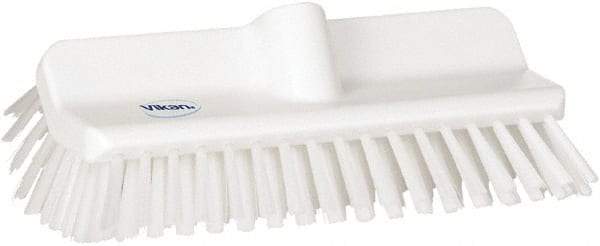 Vikan - 1-1/2" Bristle Length, Polyester Cleaning & Finishing Brush - 9-5/8" Long x 5" Wide Head, 10" OAL, European Threaded Handle, White, Polypropylene Block - Industrial Tool & Supply