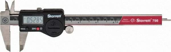 Starrett - 0 to 150mm Range, 0.01mm Resolution, IP67 Electronic Caliper - Stainless Steel with 1-1/2" Stainless Steel Jaws, 0.02mm Accuracy, Serial Output - Industrial Tool & Supply