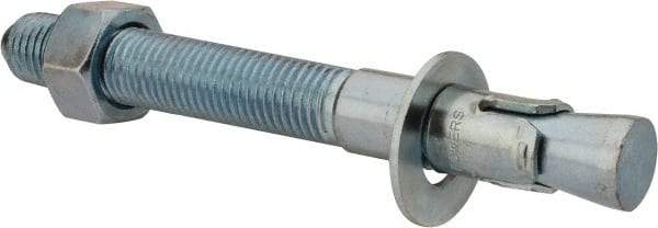 Powers Fasteners - 1" Diam, 1" Drill, 9" OAL, 2" Min Embedment Wedge Expansion Concrete Anchor - 1018 Steel, Zinc-Plated Finish, Hex Nut Head, Hex Drive, 5-3/8" Thread Length - Industrial Tool & Supply