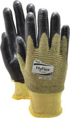 Ansell - Size M (8), ANSI Cut Lvl 2, Abrasion Lvl 3, Nitrile Coated Cut Resistant Gloves - Palm & Fingers Coated, Kevlar Lining, Knit Wrist, Black/Yellow, Paired - Industrial Tool & Supply