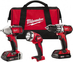 Milwaukee Tool - 18 Volt Cordless Tool Combination Kit - Includes 1/2" Compact Drill/Driver & 3/8" Compact Impact Wrench, Lithium-Ion Battery Included - Industrial Tool & Supply