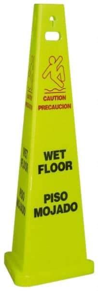 NMC - Caution - Wet Floor, 40" High, Plastic Floor Sign - English/Spanish, Cone, Red & Black on Yellow, For Restroom, Janitorial & Housekeeping - Industrial Tool & Supply