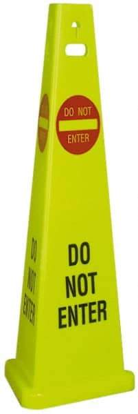 NMC - Do Not Enter, 40" High, Plastic Floor Sign - Cone, Red & Black on Yellow, For Security & Admittance - Industrial Tool & Supply