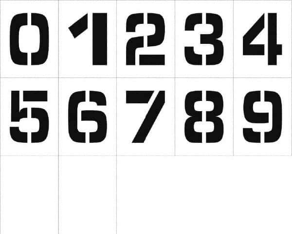NMC - 0 to 9 Number Set Stencil - 8 Inch High x 8 Inch Wide Character x 0.06 Inch Thick, Polyethylene - Industrial Tool & Supply