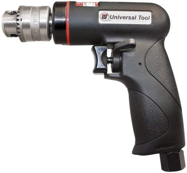 Universal Tool - 1/4" Reversible Keyed Chuck - Pistol Grip Handle, 2,600 RPM, 3.5 CFM, 0.3 hp, 90 psi - Industrial Tool & Supply
