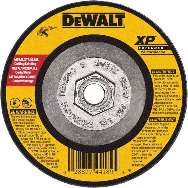 DeWALT - 24 Grit, 9" Wheel Diam, 1/8" Wheel Thickness, Type 27 Depressed Center Wheel - Zirconia Alumina, Resinoid Bond, 6,600 Max RPM, Compatible with Angle Grinder - Industrial Tool & Supply