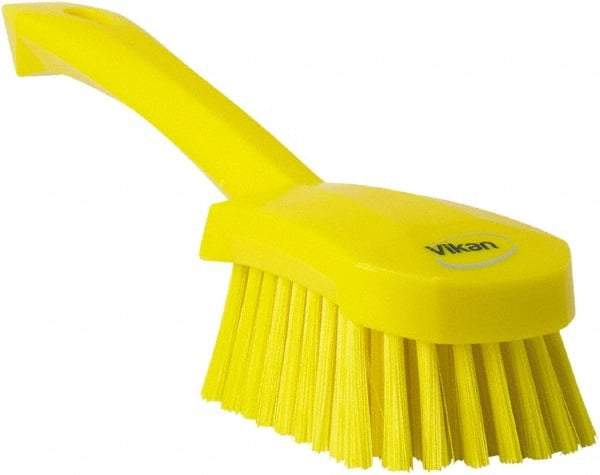 Vikan - 1.3" Bristle Length, Polyester Scrub Brush - 4-1/4" Long x 2-3/4" Wide Head, 10" OAL, Yellow, Polypropylene Block - Industrial Tool & Supply