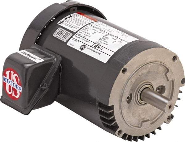 US Motors - 5 hp, TEFC Enclosure, No Thermal Protection, 3,510 RPM, 208-230/460 Volt, 60 Hz, Three Phase Energy Efficient Motor - Size 184 Frame, C-Face Mount, 1 Speed, Double Shielded Ball Bearings, 13.7-12.3/6.1 Full Load Amps, F Class Insulation - Industrial Tool & Supply