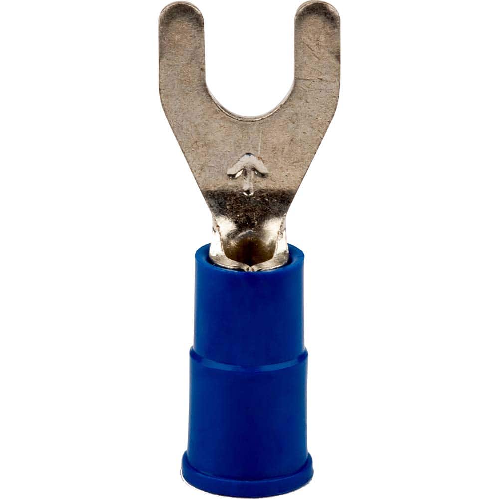 3M - #6 Stud, 16 to 14 AWG Compatible, Partially Insulated, Crimp Connection, Standard Fork Terminal - Industrial Tool & Supply