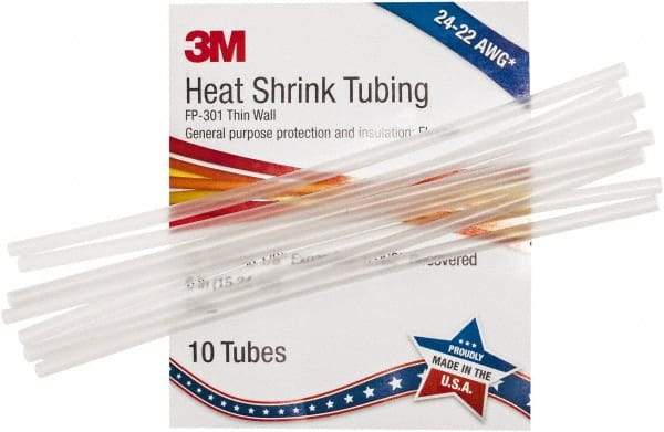 3M - 6" Long, 2:1, Polyolefin Heat Shrink Electrical Tubing - Clear - Industrial Tool & Supply