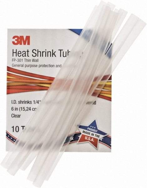 3M - 6" Long, 2:1, Polyolefin Heat Shrink Electrical Tubing - Clear - Industrial Tool & Supply
