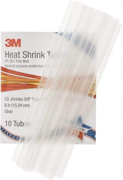 3M - 6" Long, 2:1, Polyolefin Heat Shrink Electrical Tubing - Clear - Industrial Tool & Supply