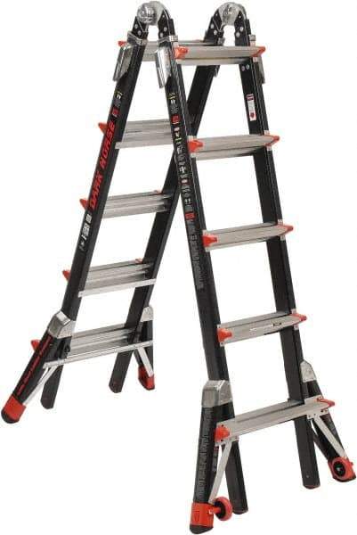 Made in USA - 4 Steps, 5-1/2' High, Type IA Rating, Fiberglass Multi-Use Ladder - 300 Lb Load Capacity, 29" Base Width - Industrial Tool & Supply